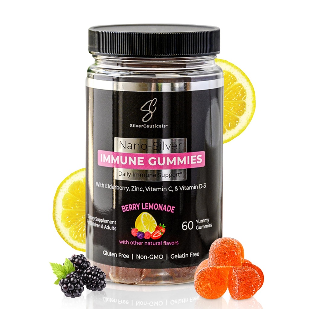 Imune Gumies - Sambucus Elderberry - Vitamin C & D - Cink - Prihranite svoje bolne dni - otroci & odrasli - Varni starosti 4 & Up - Nano koloidal Silver - Gluten & želatina Free Non-GMO - Berry Lemonade - 60 Count