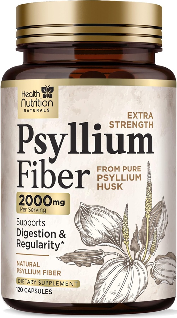 Psylium Husk Kapsule 1500 mg - Naravne tablete za peno, vsakodnevna prebava, zdravje kolonij, & podpora regularnosti, Powder caps, veganske, ne-GMO - 120 Veggie kapsule