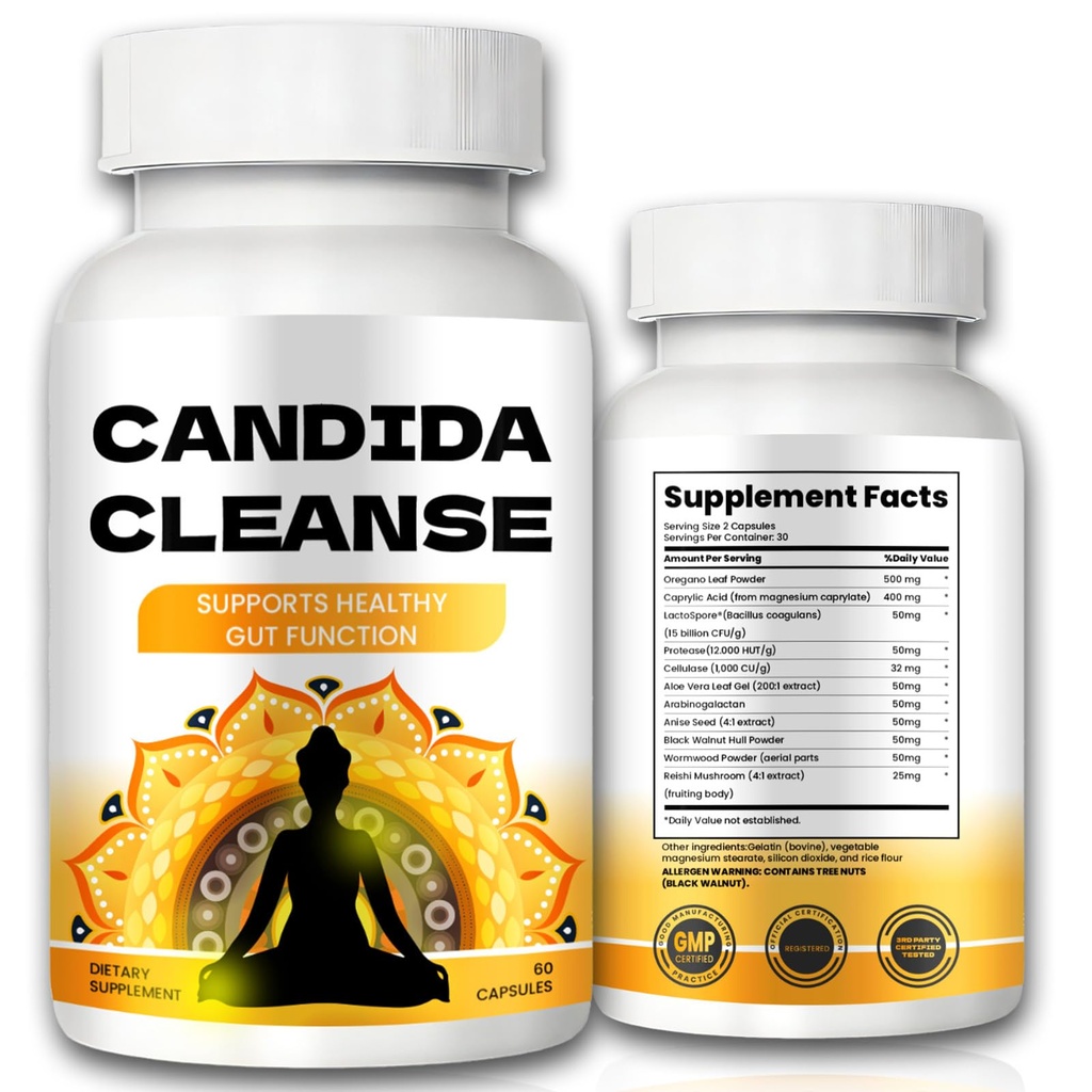Candida Cleanse - Gut & Colon Support, Napredna Formula - Origano Leaf, Wormwood, Black Walnut, Caprylic Acid