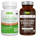Multivitamin in minerali za moške + visoka absorpcija Curcumin C3 Complex, Vegan Bundle, trajen release Advanced Multivitamin + 300% večja absorpcija Curcuminoidi s hitrim prevzemom, Igennus