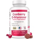 Cranberry D-mannose urinarni trakt dodatek za pse in mačke – Bladder & UTI Health Support – Cranberry Extract, D-mannoze in vitamin C – Promotes Bruhanje in delovanje ledvic – 60 Žvečljive tablete