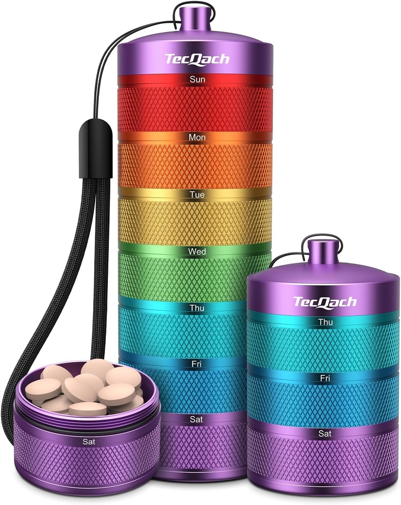 Kovinske potovalne tablete Organizator, vodoodporne tedenske tablete Box, velik Aluminum zlitina Prenosne tablete Zabojnik, BPA brezplačno 7 Daily Medicine Organizator Imetnik vitamina, dodatek, ribje olje (7 barve)