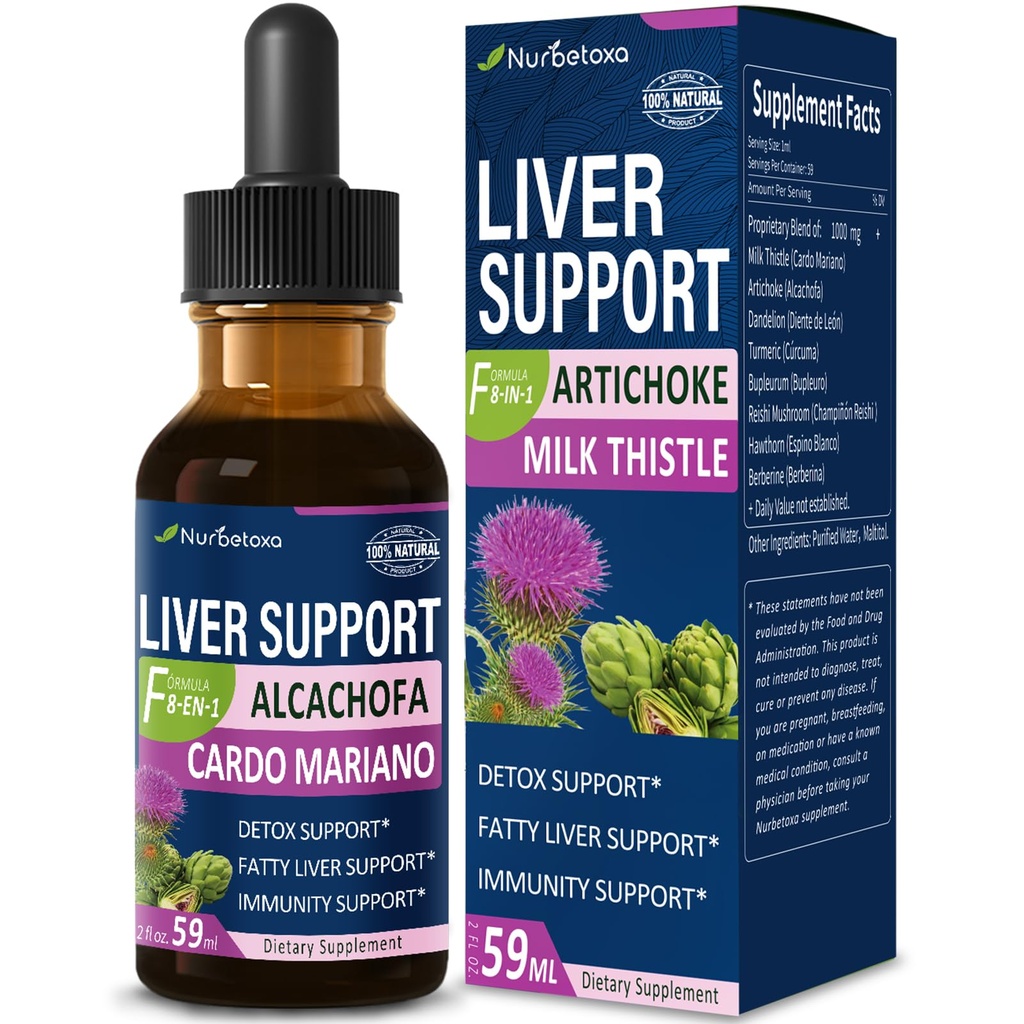 Mleko Thistle & Artichoke Extract Jetrna podpora Kapljice za mastna jetra, Alcachofa, Curcuma y Cardo Mariano para el Higado Graso, Berberina para Baar de Peso, Jetrna detox & Popravila Formula.2oz