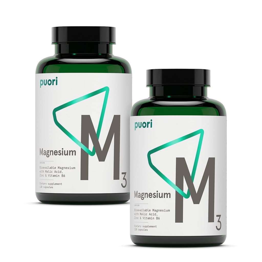 Puori Magnezij Complex dodatek - visoka absorpcija Magnezijev tavrina & glukonat, cink, vitamin B6 & Malinska kislina za podporo spancu, Imunsko zdravje in okrevanje kosti in mišic - 240 Veganske kapsule