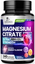 Magnezijev citrat dodatek tablete 1000mg - 3X Jakost Magnezijev dodatki za kosti, mišice, srce, podpora za spanje narave za moške in ženske, Vegan Mag Mineral, Ne-GMO, ustekleničen v ZDA, 240 Kapsule