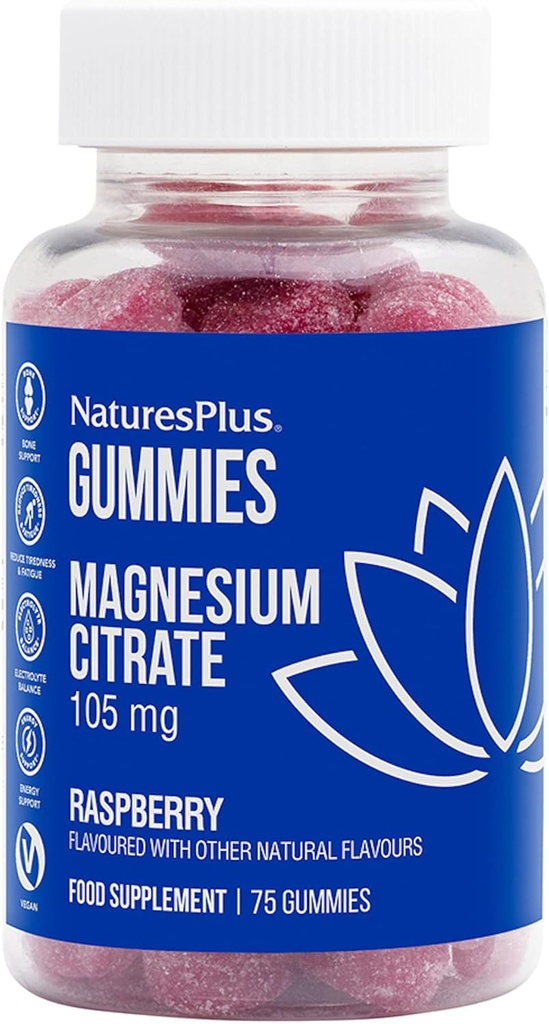 NaturesPlus Gumies Magnezijev citrat - 75 Gumies, Raspberry - pomaga pomiriti um & telo, podpira gostoto kosti - vegetarijansko, Gluten brezplačno, Non-GMO - 25 Služi