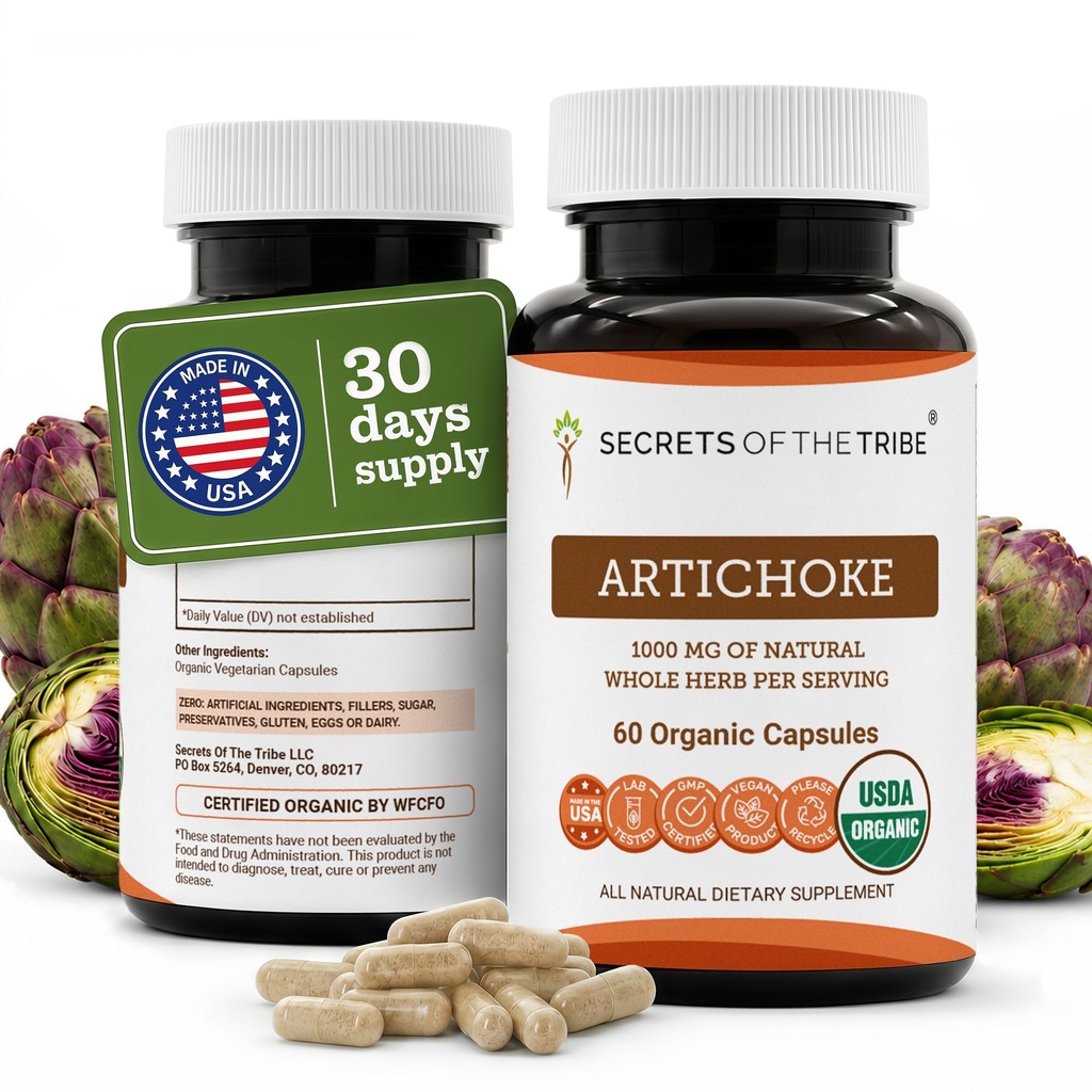 Skrivnosti 60 kapsul Tribe Artichoke, 1000 mg, Artichoke (Cynara scolymus), posušen list (60 kapsul)