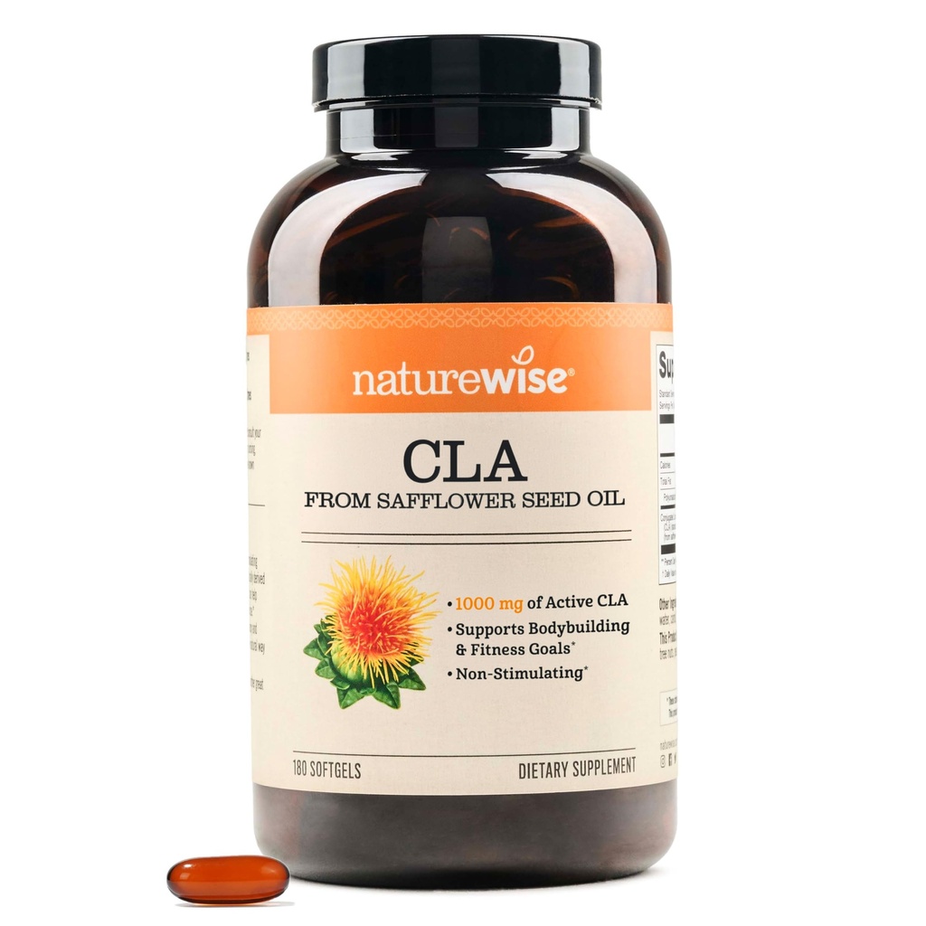 NatureWise CLA 1250 - konjugirana linolna kislina dodatek za ženske in moške, ne stimulacija, podpira zdravo težo, Fitness cilje - Non-GMO, Gluten Free - 180 Softgels[2-mesečna zaloga]