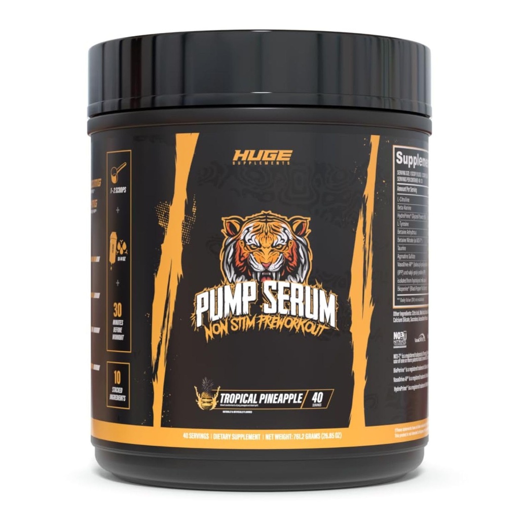 Ogromne dopolnitve pump serum, Stim brezplačno pred vadbo in dušikov oksid ojačevalec za povečanje fokus, črpalke, Fulness brez kofeina, L-citrulin, GlycerPump, L-tirozin, nitrozigin (tropski Ananas)