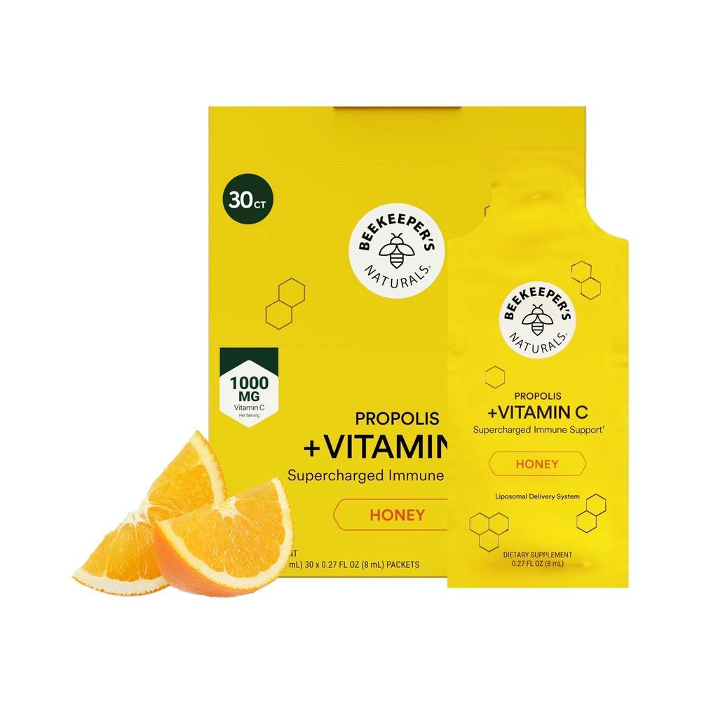 Propolis Liposomski Vitamin C po naravni čebelar's, 1000mg Vitamin C, Propolis & Organski med, Superpolnjena Imunska podpora & Povečana bioavalibnost za maksimalno absorpcijo, 30 Ct