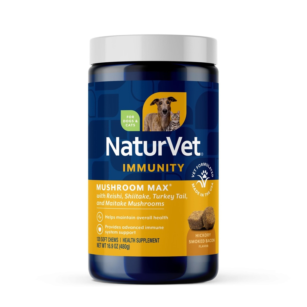 NaturVet gob Max Napredna Imunska podpora Dog dodatek – Pomaga okrepiti imuniteto, splošno zdravje za pse – Vključuje Shitake gobe, Reishi, Turčija rep – 120 Ct.