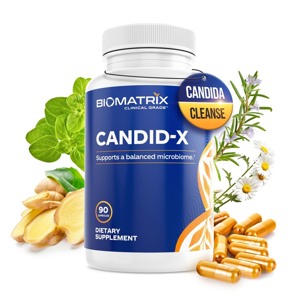 BioMatrix Candid-X Gut čiščenje z Berberine, Origano, Natrijev kaprilat, Kamilica, Ginger, PAU D'arco, Prebavni dodatek za moške in ženske 