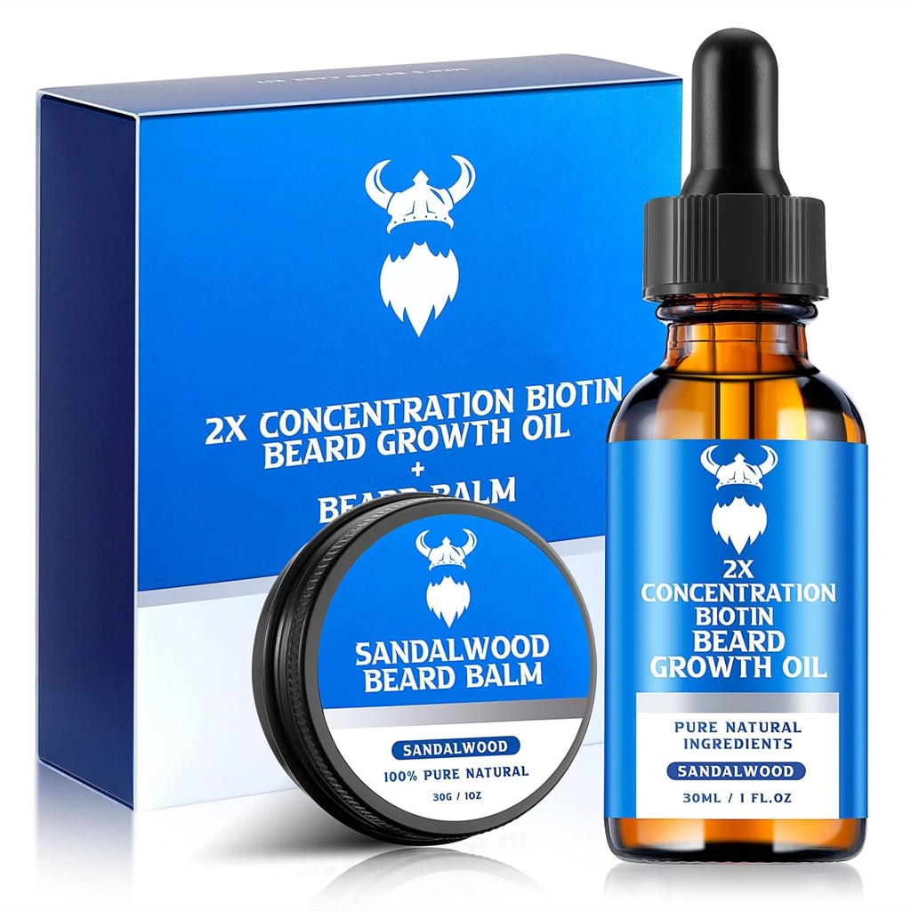 Bradavičasto rastno olje & Bradavičast balzam - Bradavičarka rastni komplet z 2X koncentracijo Biotin za moške, naravne sestavine z arganovim oljem, Jojoba olje in vitamin (Sandalwood)