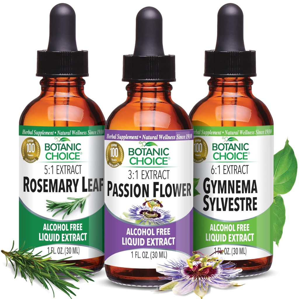 Botanični izbor pasijon, Rosemary Leaf, & Gimnema Sylvestre ekstrakti Bundele – Dnevno splošno wellness Kit za splošno dobro počutje (1 fl. Oz. vsak)