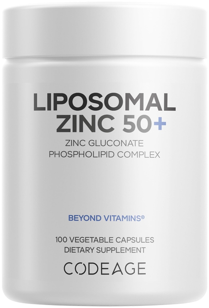 Koda Liposomski Cinkov dodatek – 3-mesečna dobava – ena na dan - 50 mg Cinkov glukonat Vitaminske tablete - Eterična mineralna dopolnila Cink Plus Liposomska Matrica za dostavo - Veganska ne-GMO - 100 kapsul