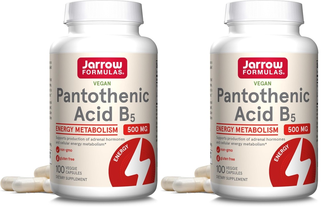 Jarrow Formule Pantotenska kislina B5 500 mg - 100 Veggie Caps - Essential B Vitamin - Energy Production & Presnova Podpora - 100 Serving (Pack of 2)