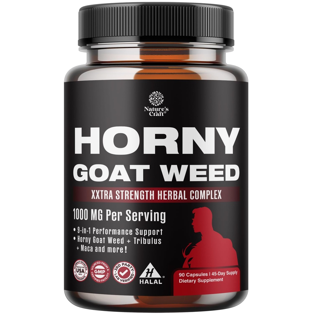 Natures Craft Horny Kozel za moške - Dodatna moč moški dodatek s črno Maca koren, Tongkat Ali, Saw Palmetto & Panax Ginseng ekstrakt za Stamina & Energy - 90 kapsul