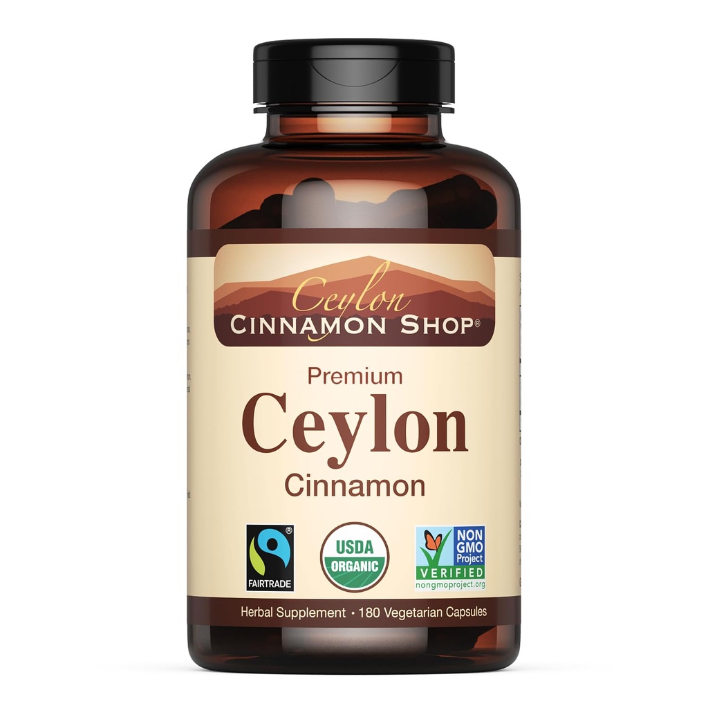 Ceylon Cinnamon Shop Organic Ceylon Cinnamon (100% Certified) dodatek, 180 Kapsule, 3-mesečna oskrba