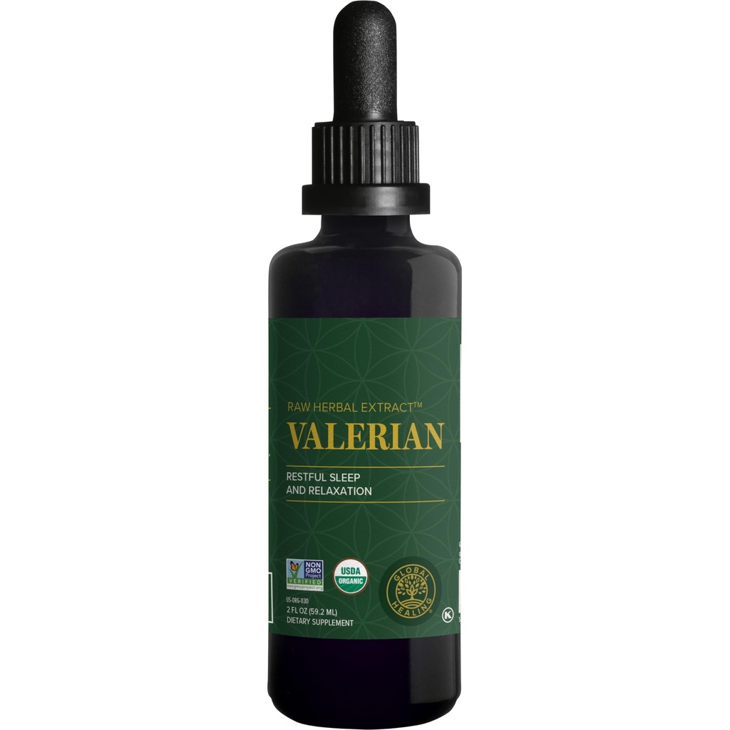 Global Healing Organic Valerian Root Extract Tekoči dodatek - Raw Herbal Extract za zdravo sprostitev, spanje in mirno - Alternativno Valerian Root kapsule za biološko razpoložljivost - 2 Fl Oz