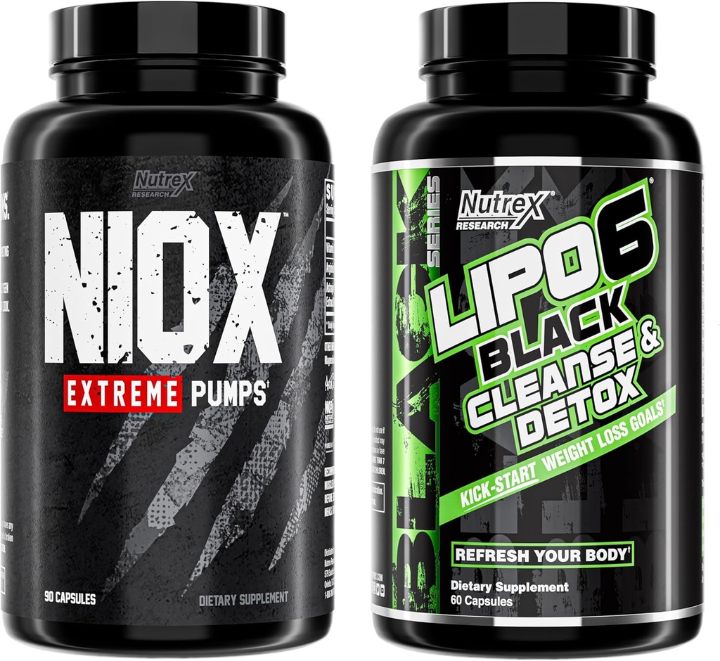 Nutrex Research NIOX Extreme Pumpsc in Lipo6 Detox in Cleanse - NO3-T Arginin Nitrate dodatek z vitaminom C in AstraGin - Colon Cleanser in Detox za ženske in moške