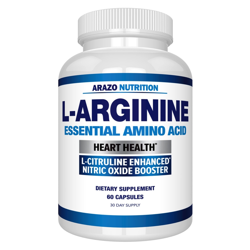 Arazo Nutrition Premium L Arginin - 1340mg Booster dušikovega oksida z L-citrulin & Essential Aminokisline za mišice in energijo - Močni NO Booster za usposabljanje daljši in težji – 60 kapsul