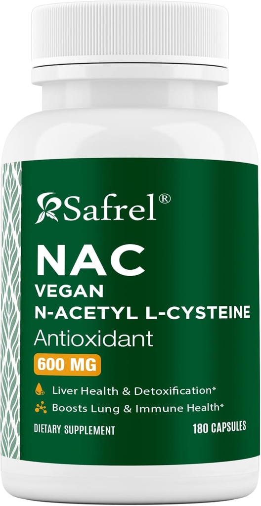 Safrel N-acetil-L-Cysteine (NAC) Kapsule, 600 mg, 180 Število, Dihala, Imuni, Jetra Zdravje Potent antioksidant Podpora, Proste radikale, Enostavna absorbcija, Ne-GMO, Gluten Prost