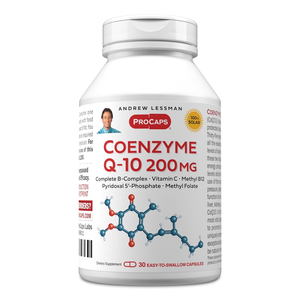 ANDREW LESSMAN Koencim Q-10 200 mg 30 Kapsule - bistvene za proizvodnjo energije in Optimum ključne funkcije organov, antioksidantna podpora, omamljena z staranjem, Plus B-kompleks. Kapsule zlahka pogoltnete