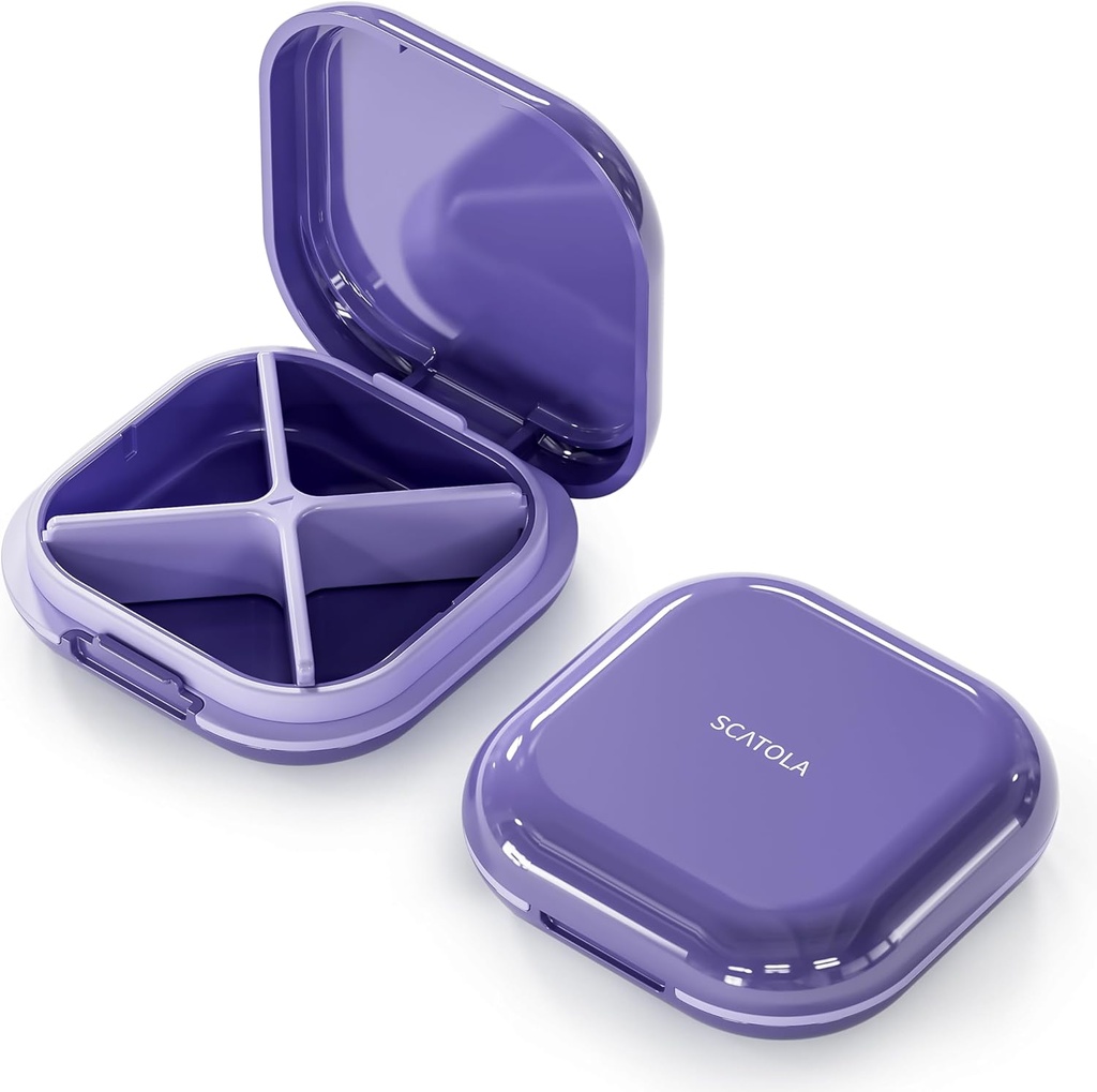 Majhne tablete, potovalne tablete Box, Prenosne tablete Organizator, Tablete Vsebnik za žep 4 Kompartmenti, Daily Compact Travel Medicine Imetnik za vitamine Medication (Purple)