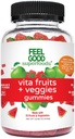 FeelGood Superfoods Vita Sadje in zelenjavo Dodatki, Multivitaminski sadje in zelenjava Gumies, 25 Sadje in zelenjava, lubenice in okusi jabolk, Vegan, Non-GMO, 60 grof