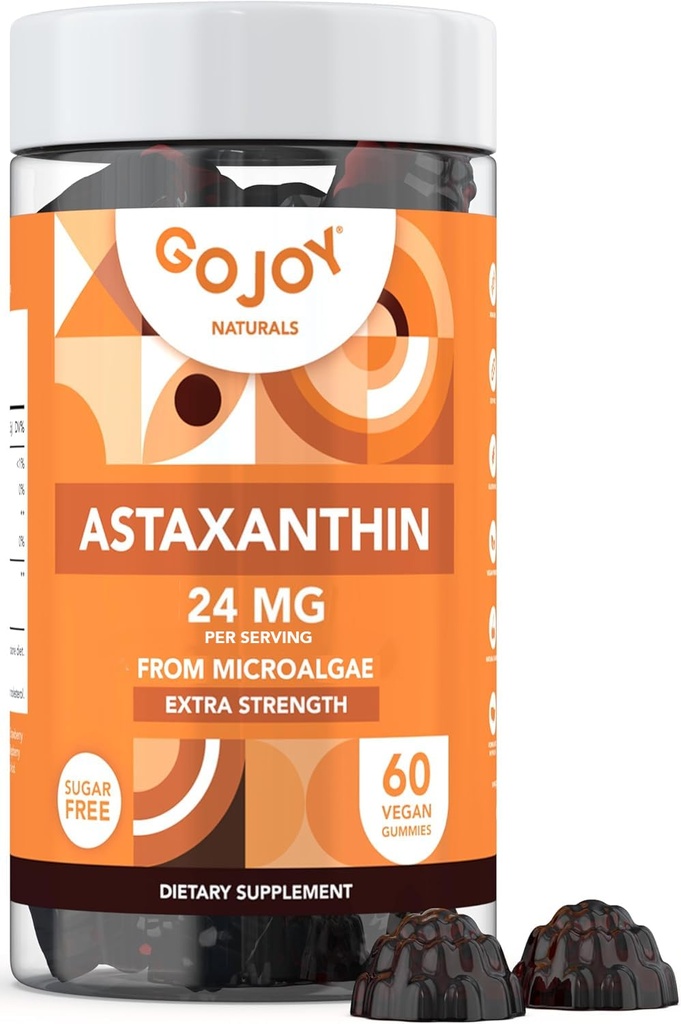 GOJOY NATURALS Astaksantin Gumies 24mg – Visoka moč Antioksidant dopolnilo – Koža, oko in imunske wellness podpora – Vegan, sladkor brez, ne-GMO, Gluten-free, Soy-free – 60 Gumies
