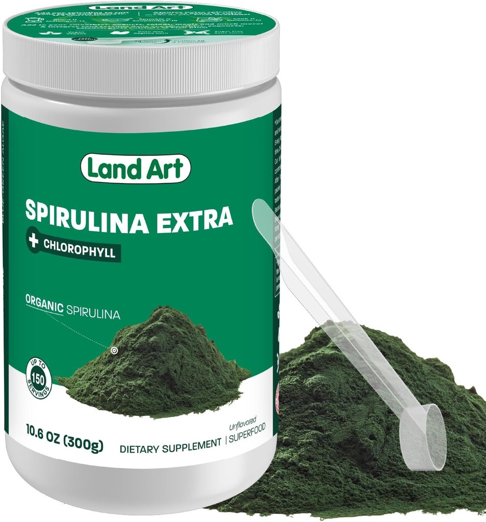 Kopenska umetnost Certified Organic Fresh Spirulina Extra Powder 300g - Izboljšana z biorazpoložljivo klorofil doda - Nearomatizirana - Čist vir - 3. stranka Tested - Merilna Spoon znotraj