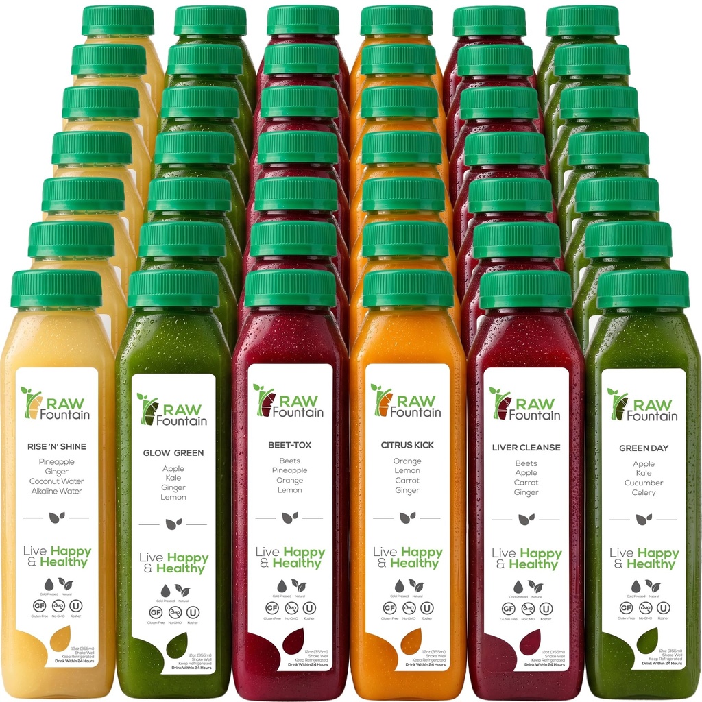 7 Day Juice čiščenje s surovo vodo, vse naravno surovo razstrupljanje čiščenje, soka za počitek telesa, hladno stiskani sok hitro, Odličen način za začetek zdravo dieto, 42 Steklenica 12oz, 7 ingver posnetkov