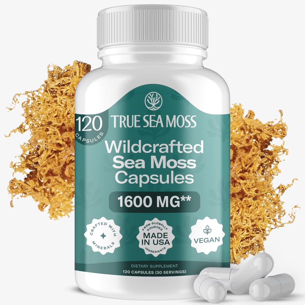 TrueSeaMoss Irish Sea Moss Kapsule - 120 Original Kapsule (1600mg) - Prebiotična Superfood - Boosts Imunski in prebavni sistem - zdrava koža, Keto Detox, Gut, skupna podpora