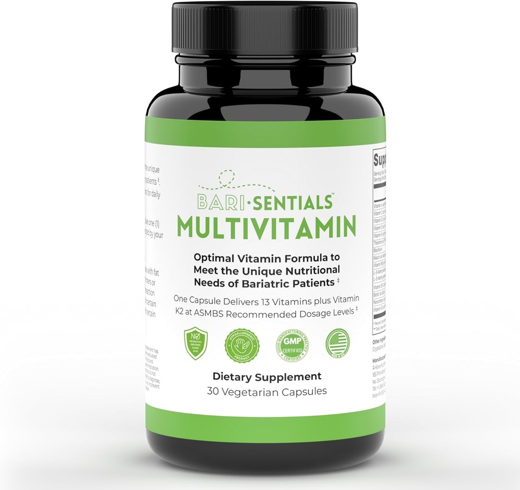 R-Kane Barisentials Bariatrski multivitaminski dodatki- Post Bariatrska podpora za Gastric bypass, Gastroektomija rokavov, DS- Essential Daily Nutrition- 30 Vegetarijanske kapsule