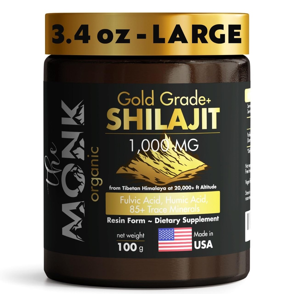 Organski himalajski shilajit Resin s fulvično kislino, humično kislino, 85+ Minerali- zlata stopnja Plus - 100g, 1000 mg na strežbo - energija, Stamina, Brain Support - Izdelano v ZDA