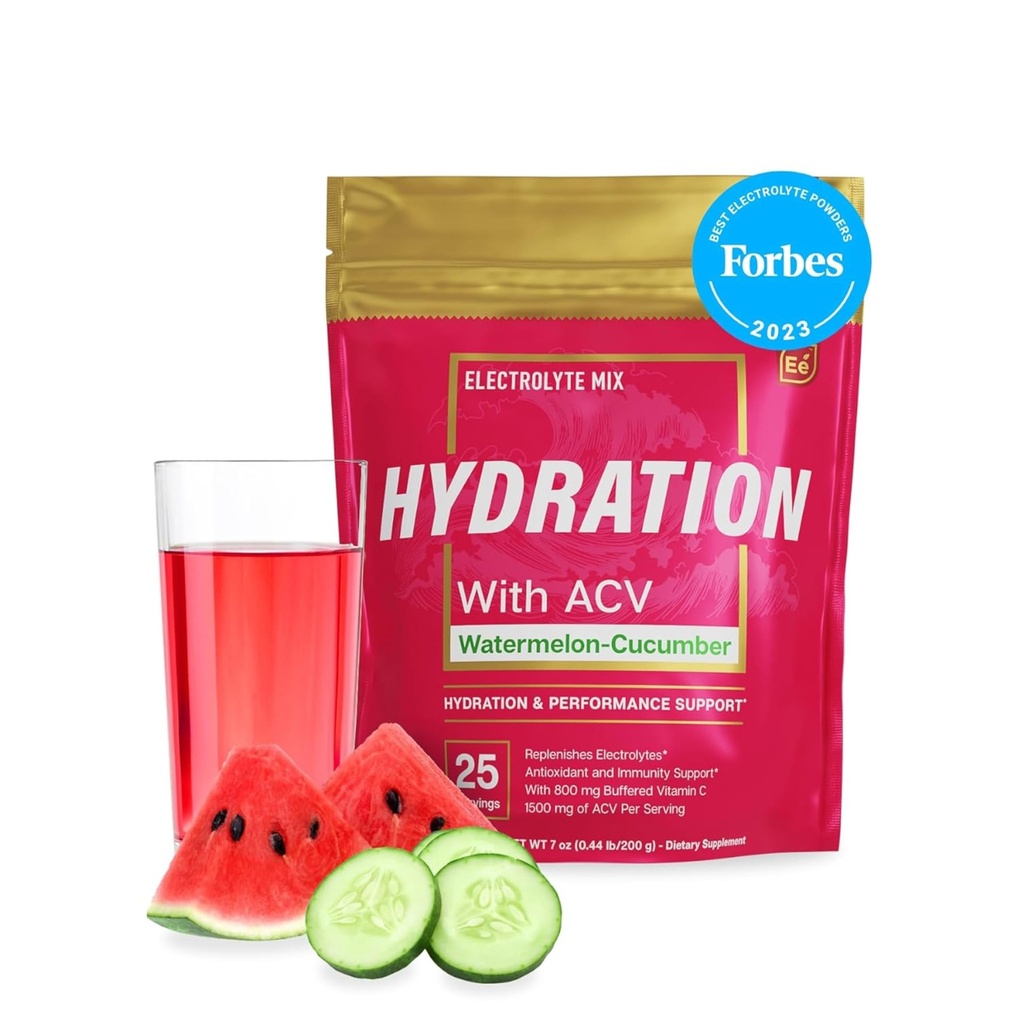 Essential Elements Hidracija Pakiranje - Watermelon Cucumber Pack - Sugar Free Elektroliti Powder Packets - 25 Pakiranja elektrod v prahu Brez sladkorja - Hidracijski napitek - z ACV & Vitamin C