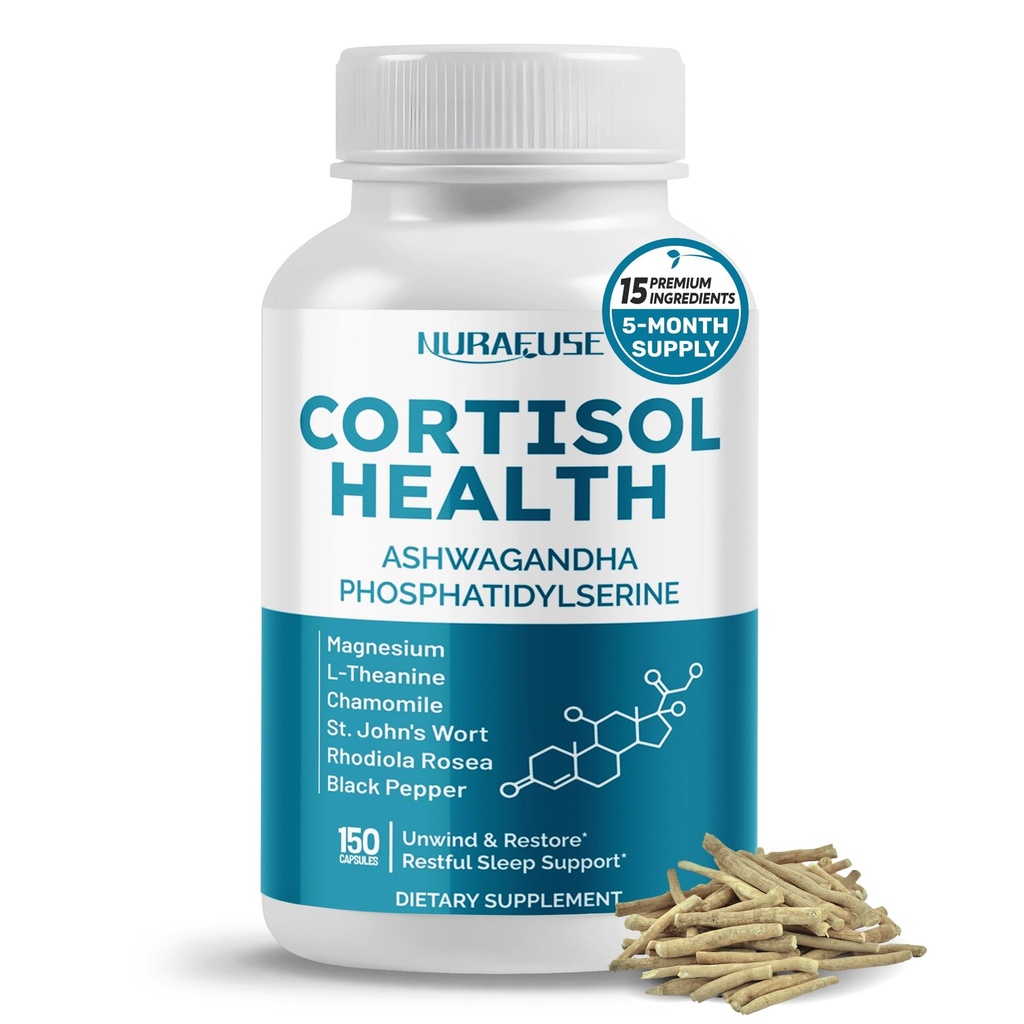 CORTISOL Health Ashwagandha 15-v-1 Dodatek z magnezijevim fosfatidilserin L-teanin Kamilica Rhodiola Rosea Licorice Sveti Basil - Izdelano v ZDA