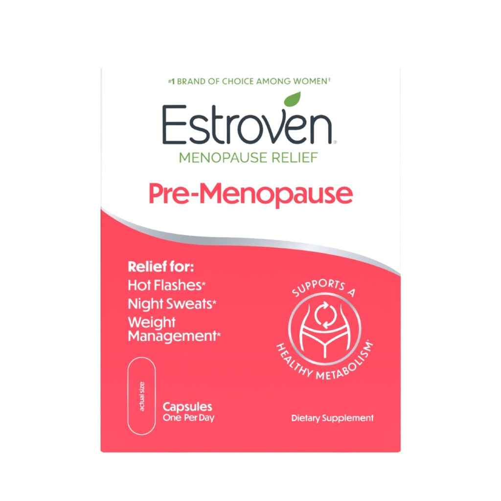 Estroven Relief pred menopavzo, 30 Ct., Klinično dokazano sestavine, Zagotavlja Menopavse Relief plus nočno potenje & vroče Flash Relief, brez zdravil ali estrogena