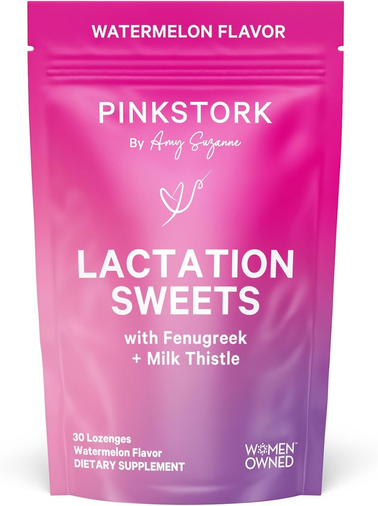 Pink Stork Dojenje Sweets Dopolnilo, Dojenje Prigrizki s Fenugreek in Mlečni Thistle za podporo materino mleko oskrbo - 30 Watermelon Candy kapljice (Packaging maj Vary)