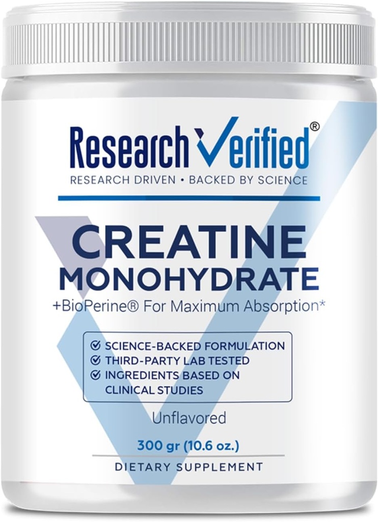 Raziskave Preverjen kreatin monohidrat - Podpora Optimalna rast mišic, povečanje zmogljivosti - 5000mg kreatin monohidrat - BioPerin - 60 Serving - Unflavored - Vegan