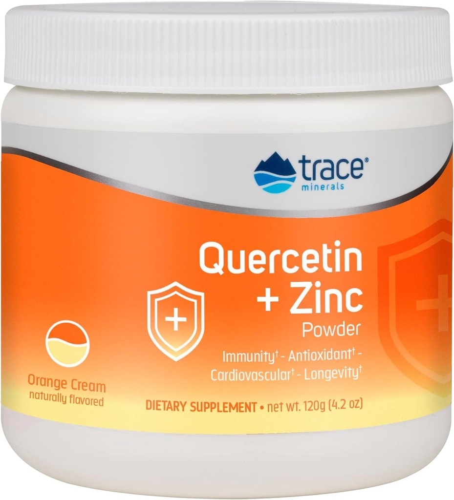Trace Minerals Quercetin Plus cink v prahu - Antioksidant dodatek za imuno podporo - Mineral Supplement Aids Kardiovaskularno zdravje - Vključuje vitamin C & Ionic - Oranžna krema, 120g (30 Serving)