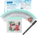 Serfeymi 32 Pcs Zippered tablete vrečke Organizator plastične vrečke 3 X 3 Inches 12 mil Self tealing z diapozitivno ključavnico Zapisna nalepka Transparent Travel Medicine Shramba vrečka in 1 Pc Marker-Green