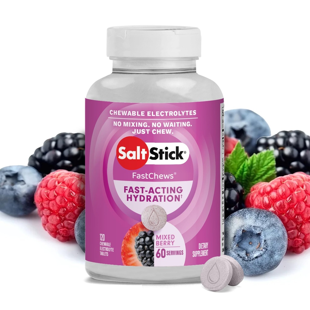 SaltStick Electrolyte FastChews - 120 mešanih žvečilnih elektrolitov - Sol tablete za tek in hidracijo, elektrolitske žvečilke - 120 Število