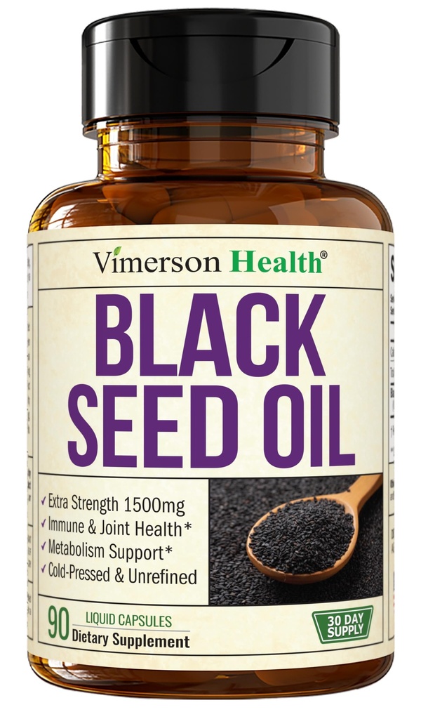 Črno seme - hladno stisnjeno črno seme Oil kapsule - zagotavlja vitamin E & Omega 3 6 9 - Visoka moč (1500mg) za podporo Imuni & Joint, Antioksidanti, Prebava, Kožni nohti za lase - Vegan 90 Caps