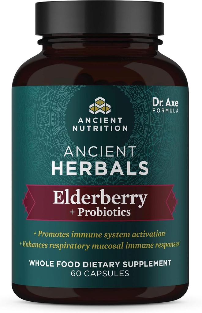 Starodavna prehrana Elderberry in probiotiki dopolnilo, antični zelišča črni jelen kapsule, Imunski sistem podpora, celoten prehranski dodatek, Gluten brezplačno, Paleo in Keto prijazno, 60 kapsule