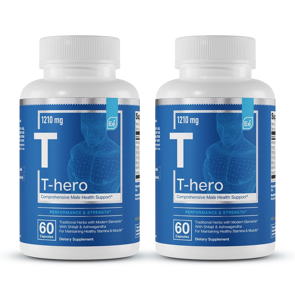 Essential Elements T-Hero - Daily Testosterone Podpora za moške - spodbuja Vitalnost & Drive - z Ashwagandha, Shilajit, Boron, DIM - 60 Count - 30 Servings (2-Pack)