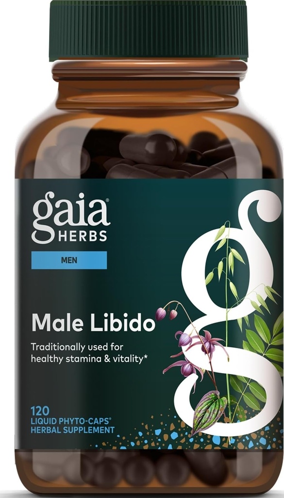 Gaia Herbs moški Libido - Zeliščni dodatek z žago Palmetto, Horny Kozel plevel, Maca & Oves - podpira Stamina, Vitalnost & Hormone Balance za moške - 120 Veganski tekoči Phyto-Capsules (30-dnevno oskrbo)