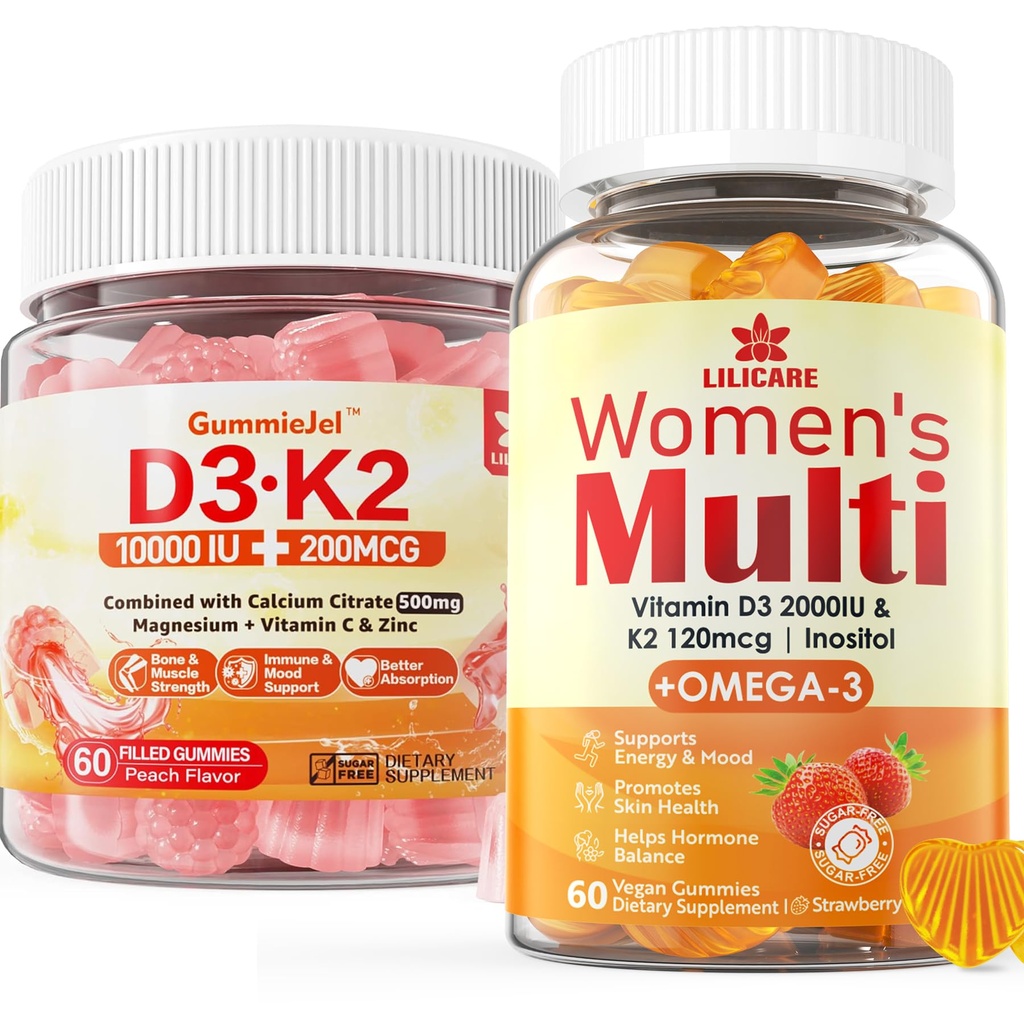 Brez sladkorja Vitamin D3 K2 Polnjeni žvečilni gumiji + multivitamin za ženske Gumije