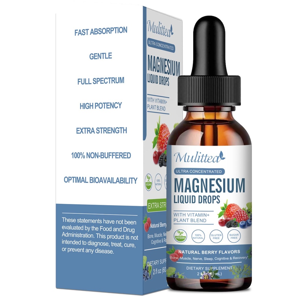 Magnezij Glycinate Tekoča kapljica - Trojna absorpcija dodatek za podporo živcev, spanje, mirno, srce, mišice * -Sugar-free s kalijem, L-Theanin, Sea Moss,Vitamin B,C,D3, K2-1Pack