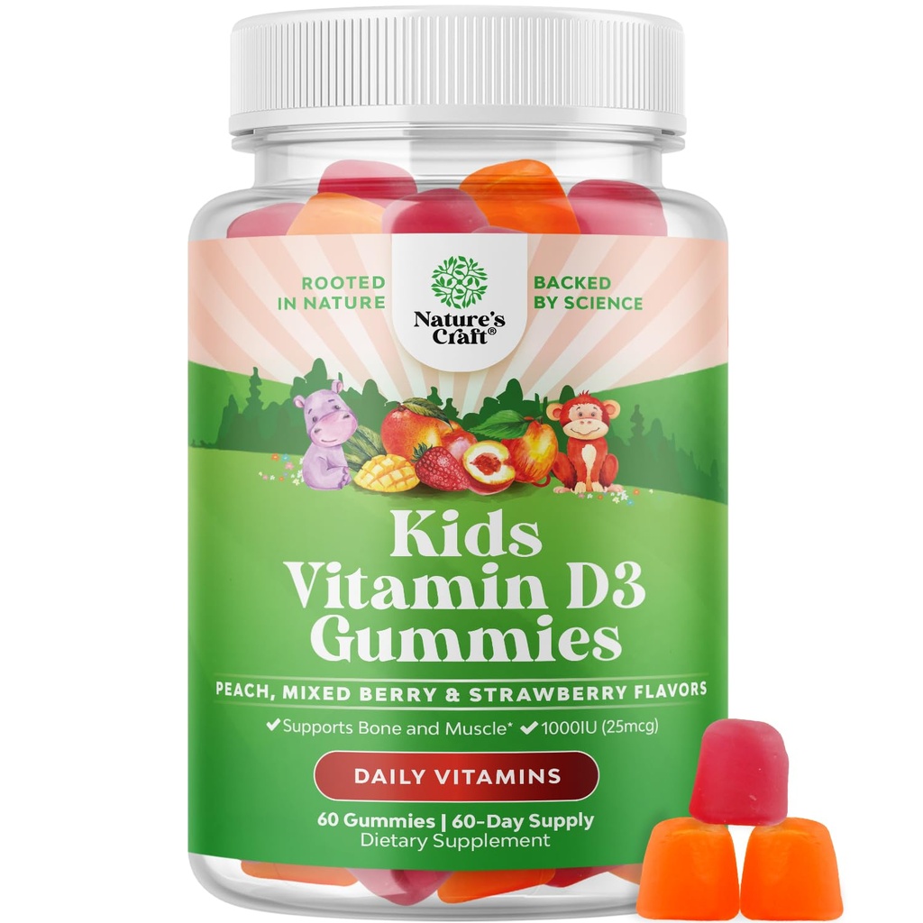 Žvečljivi vitamin D Gumiji za otroke - okusni otroci Vitamin D 1000 i.e. na serviranje Gumi Vitamini za in malčki Imunska podpora Plus Mišični zobje in zdravje kosti - želatina brez sadnih arom